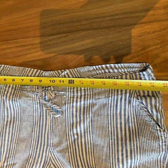 Pant, wide leg, med rise, cotton/linen, EUC, Sz L, navy wht stripe - Picture 5 of 16